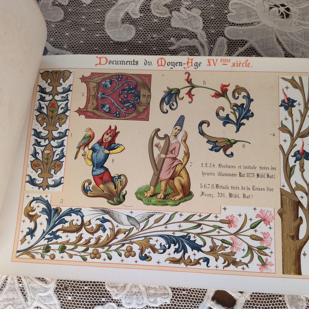 アンティーク本 中世の装飾 リトグラフ フランスアンティーク