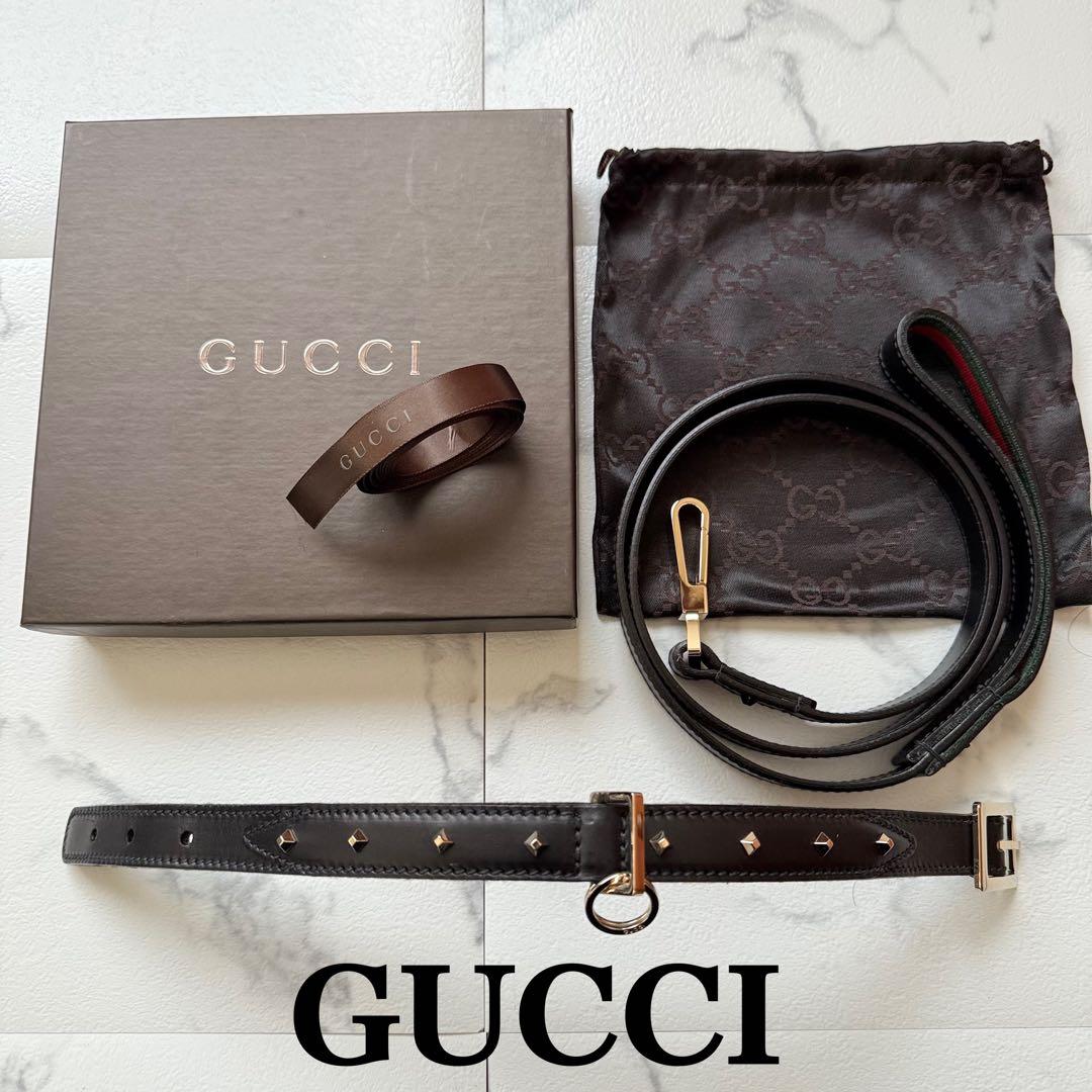 グッチ ドッグ スタッズ シェリーライン 首輪 リード セット ブラック 未使用