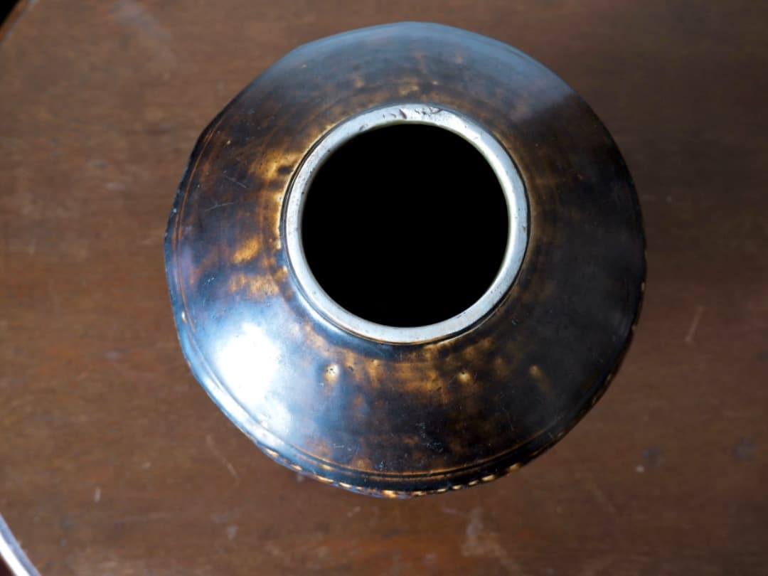 「19日まで掲載」李朝　朝鮮美術　飴釉　面取大壷　花瓶　古民藝　古道具Q2212