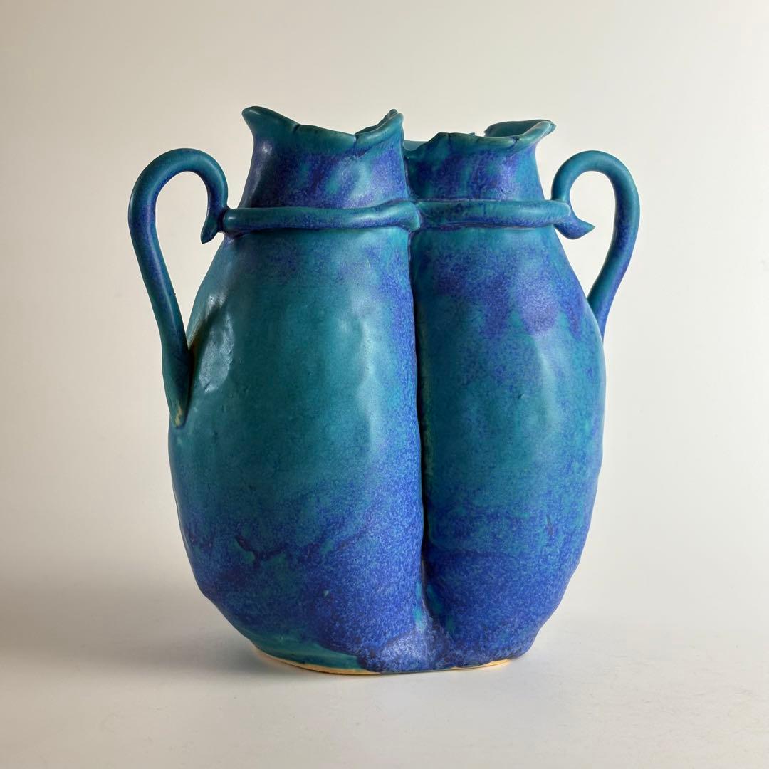 帯谷宗英 水注 トルコ青釉 花瓶 花入れ 華道具