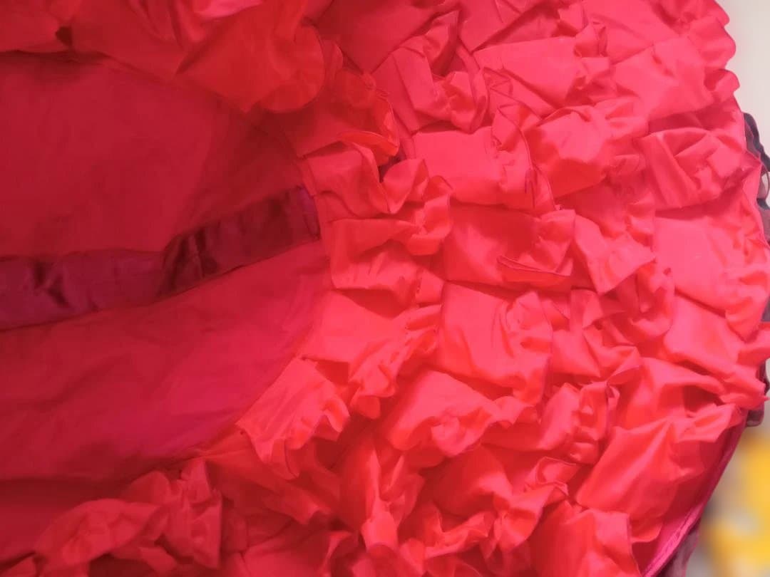 フラメンコ　赤地に黒ライン刺繍のバタデコーラ