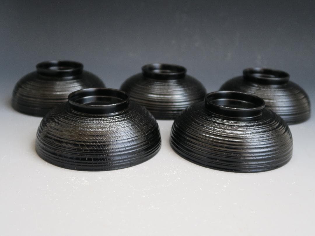 【輪島塗】輪州造 日之出蕨波（わらびなみ）蒔絵 椀 五客揃 天然木 共箱