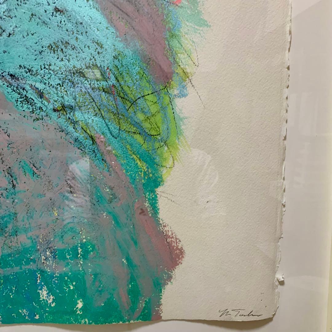 ✨抽象的なデザイン 青緑色の抽象画 アクリル絵の具+オイルスティックで描かれた画