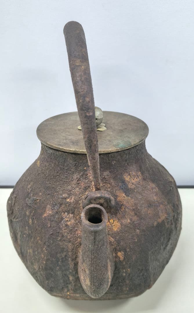 龍文堂鉄瓶　龍文堂造 六角 紅葉 桃 小鳥模様 アンティーク 希少 現状 中古