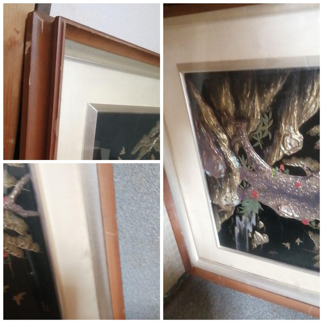 【高級】 額装 金 貝殻 シェル 鳥 骨董 美術品 アンティーク  骨董品 稀少