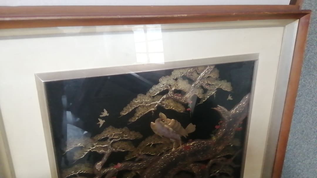 【高級】 額装 金 貝殻 シェル 鳥 骨董 美術品 アンティーク  骨董品 稀少