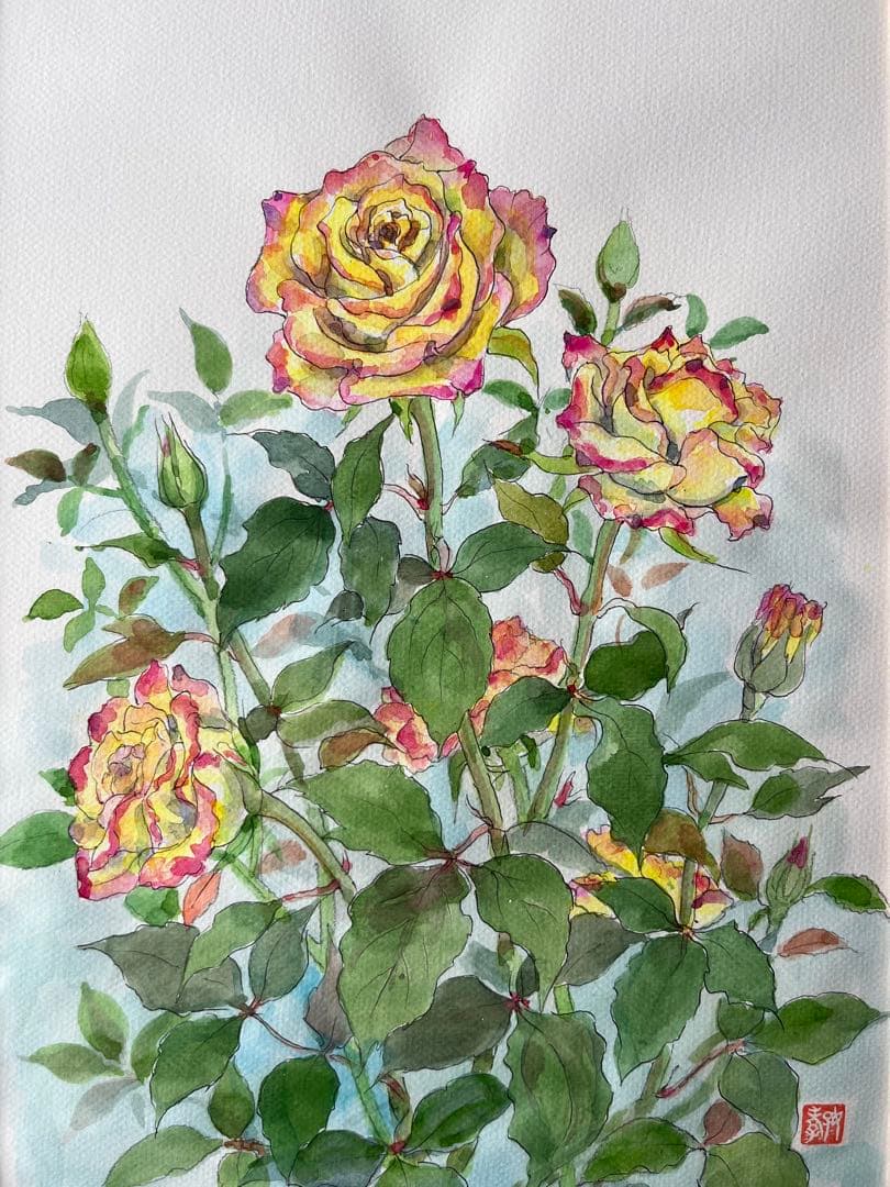 薔薇の花、パンジー　額紫陽花の3点セット　ゴードンさん