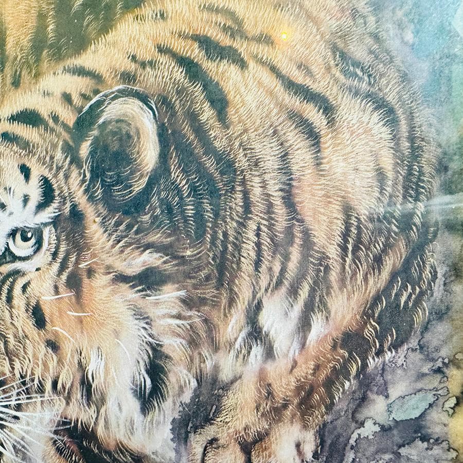 猛虎 寅 絵画 日本画 水彩画 在銘 F6号 額寸縦53cm ✖️ 横41cm