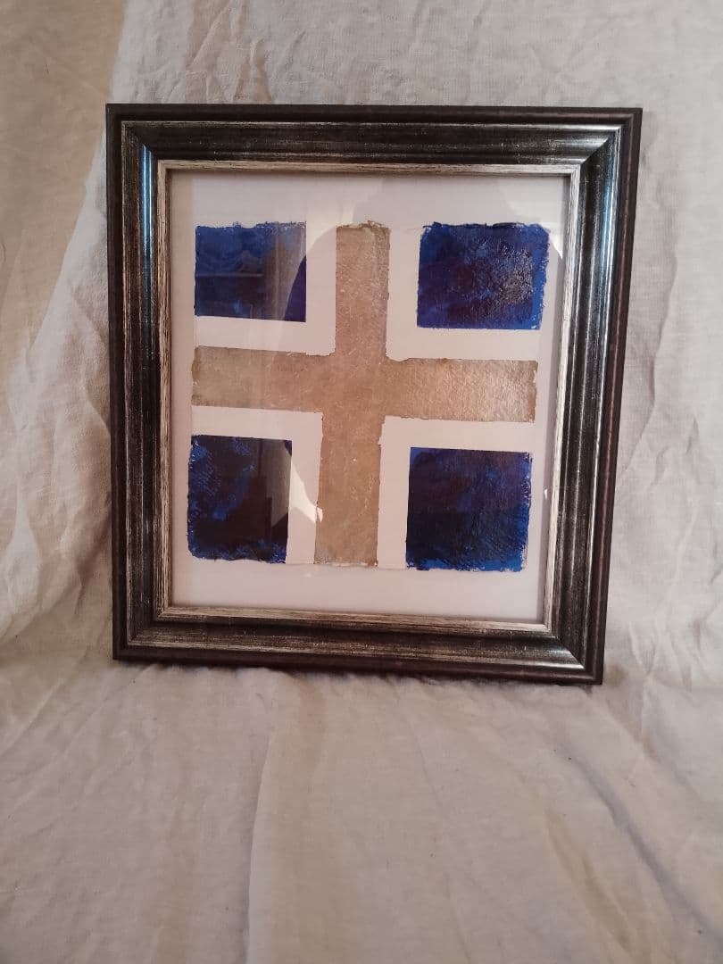 青と金のアクリル画2点セット