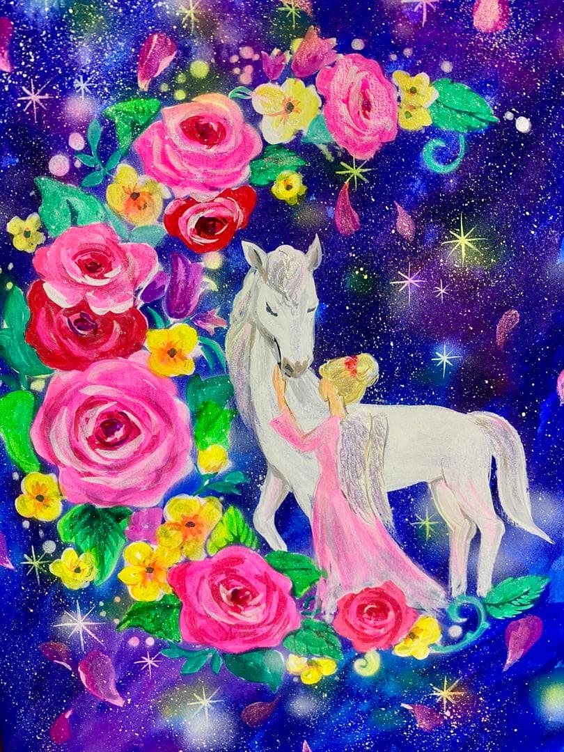 こまち絵画3点　　　薔薇の三日月と白馬