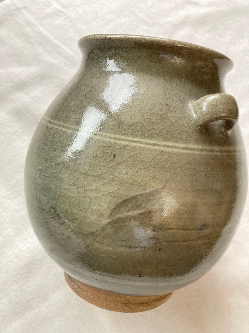 美品　唐津焼 宸山窯 鶴 壺 花器 木箱　共箱 久峰陶苑　送料無料　骨董　和風