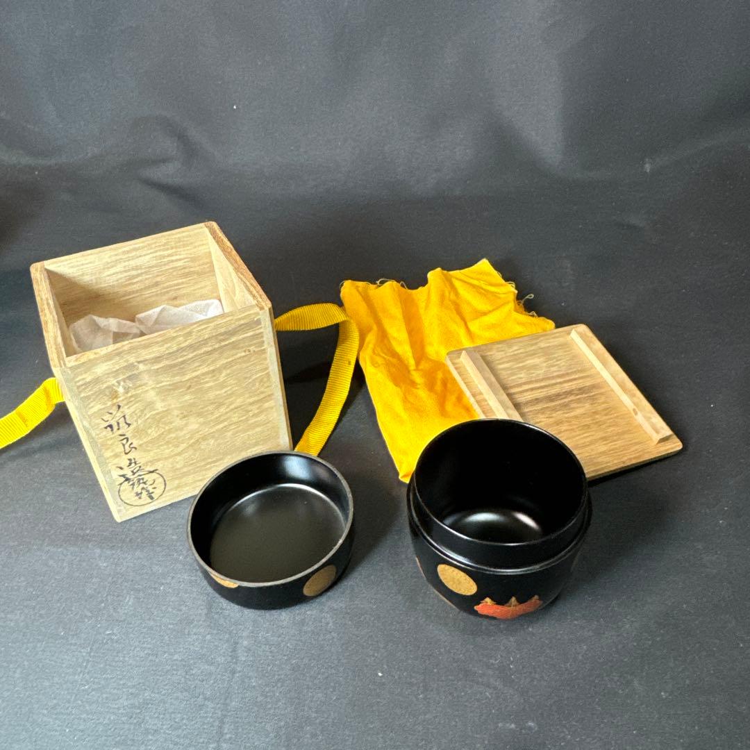 E982 送料無料　金彩蒔絵　棗　在銘　茶道具　茶室　茶道　共箱