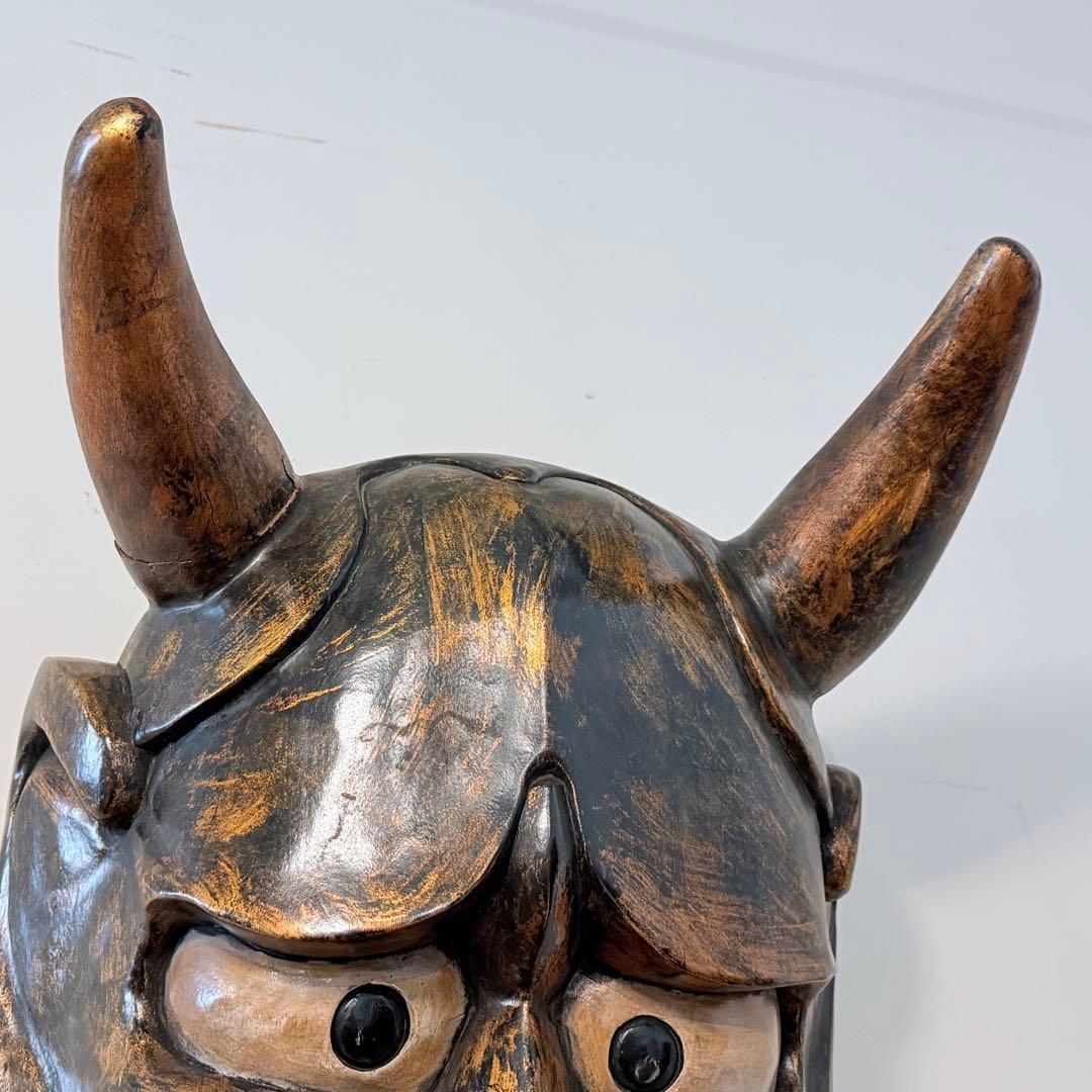 時代年代物 特大 木彫 塗金黒漆 般若 お面 壁飾り 縦約70㎝ 能面 東洋彫刻