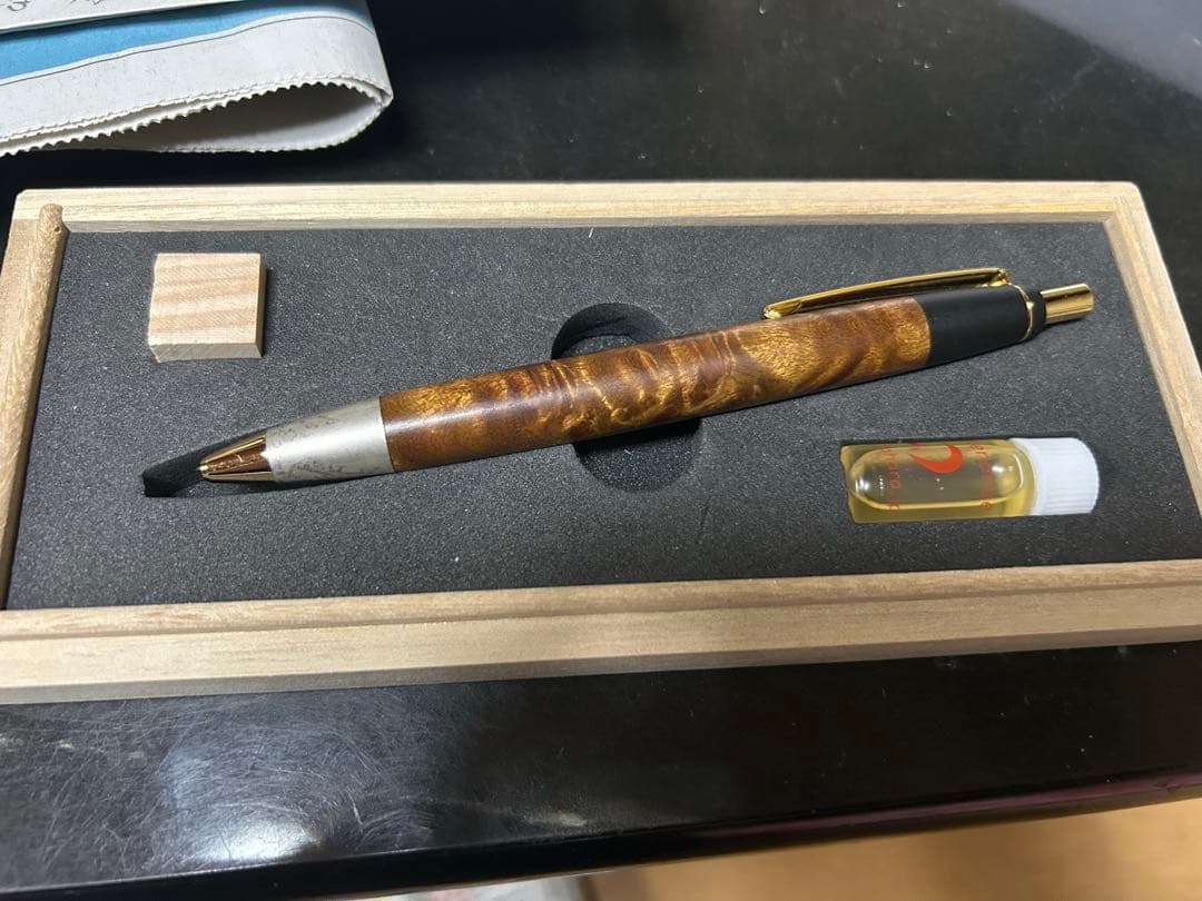 野原工芸 本店購入 マーブルウッド ボールペン 純銀斑紋金具付