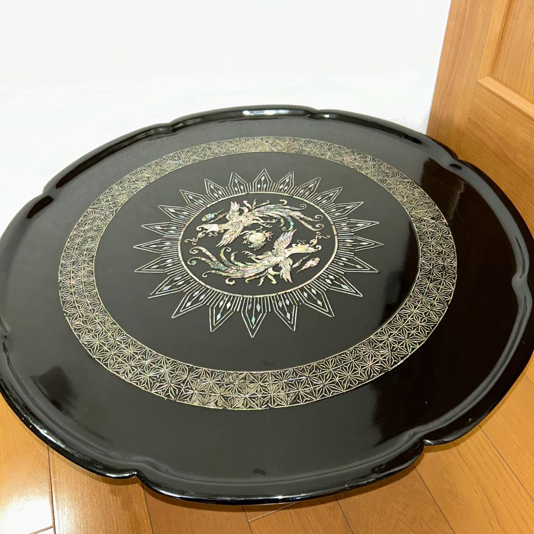 螺鈿　塗り　円卓　折りたたみ　アンティーク