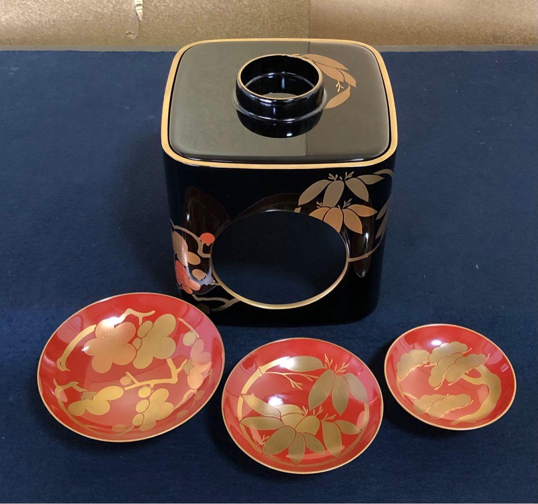 《R》輪島塗 松竹梅蒔絵 屠蘇器 五ツ揃 わじま慶塚 木箱　1f