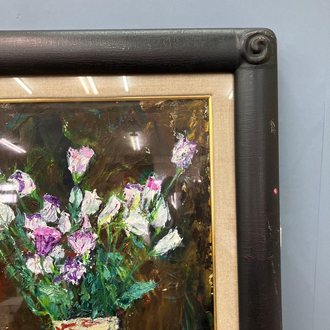 昭和レトロ 油彩画 油絵 花 静物画 肉筆 F6号（相当） 額装 額縁 額入り