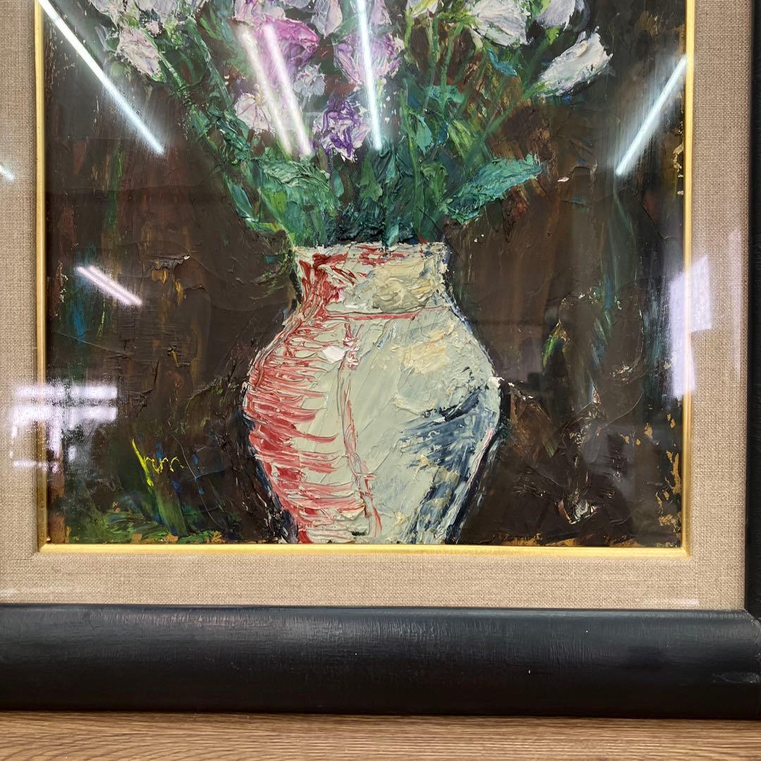 昭和レトロ 油彩画 油絵 花 静物画 肉筆 F6号（相当） 額装 額縁 額入り