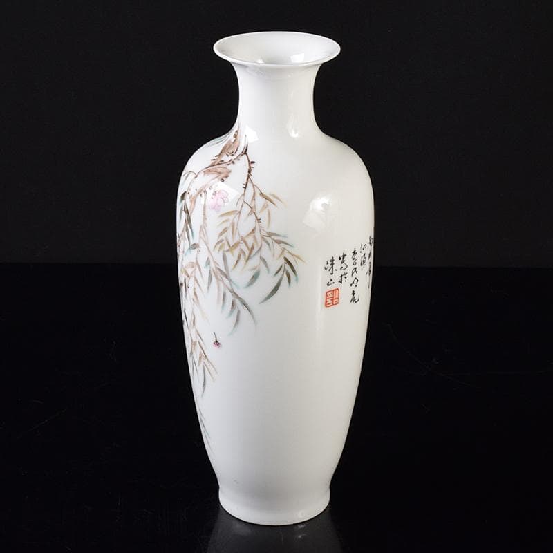 中国　粉彩　漢詩蝉文瓶　M　R8100