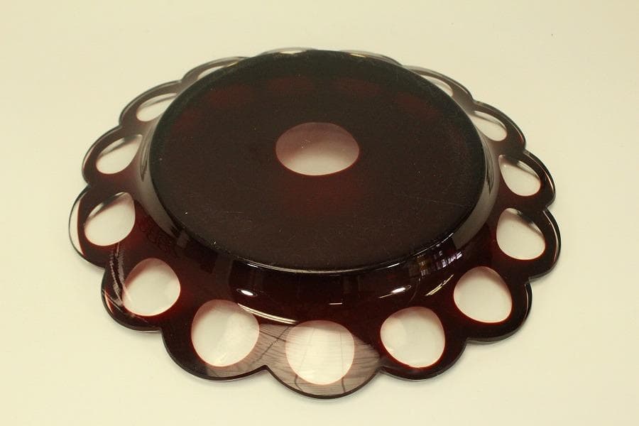 アンティーク 赤色被 切子 ガラス 器 台 トロ 大正-昭和(BB461)