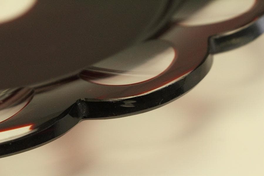 アンティーク 赤色被 切子 ガラス 器 台 トロ 大正-昭和(BB461)