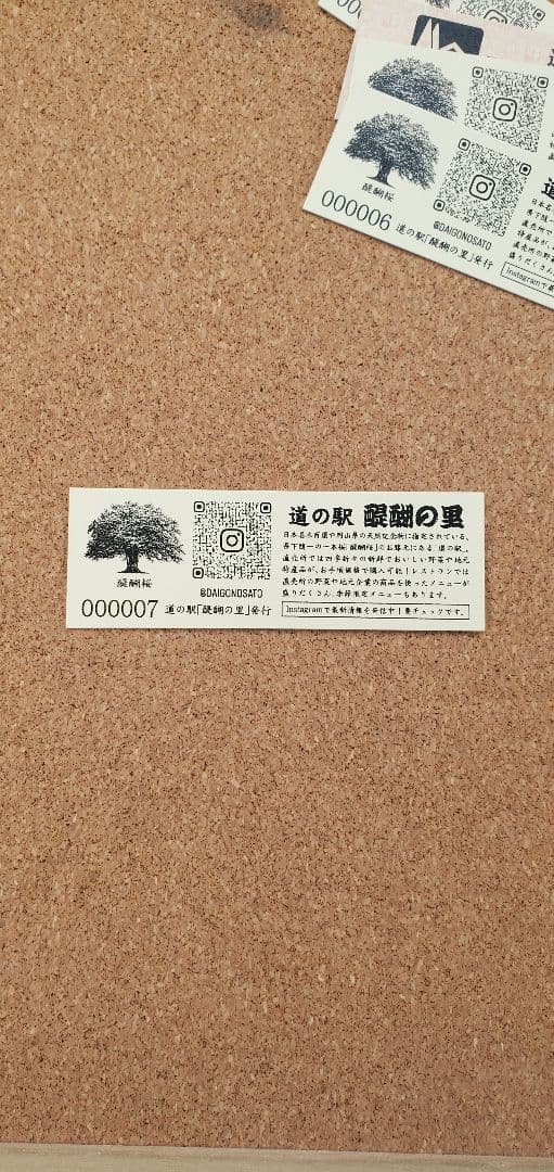 道の駅記念きっぷ【レア】道の駅きっぷ 醍醐の里 007番 1桁番号 岡山県