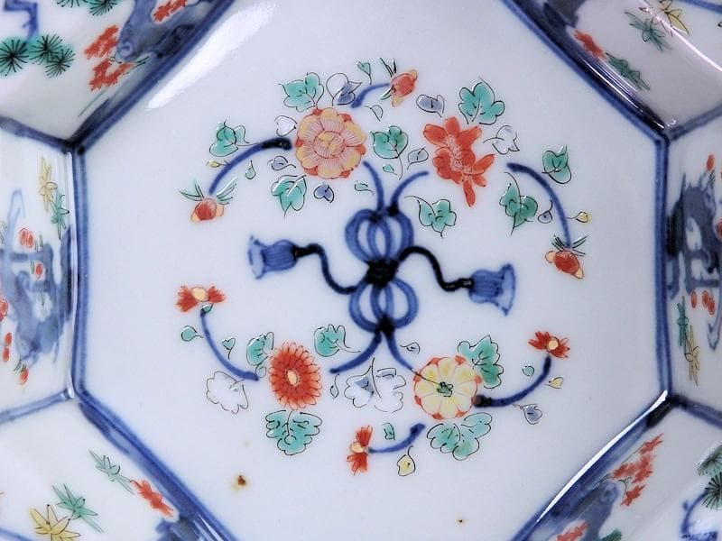 大聖寺伊万里　染錦　柿右衛門写　松竹梅の図　八角膾皿　N293AS-fbuj