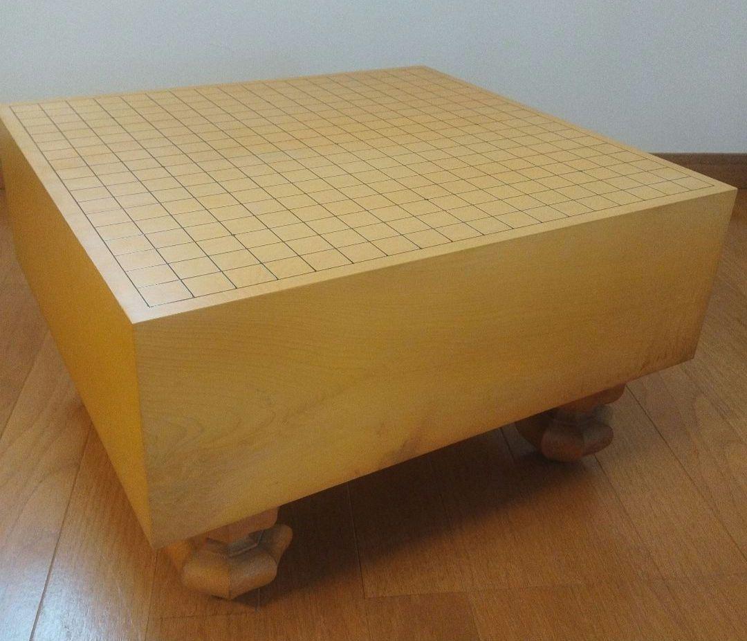 囲碁盤 柾目 脚付 へそ有 碁盤 厚さ15cm 天然木 ※木製カバー付 ①