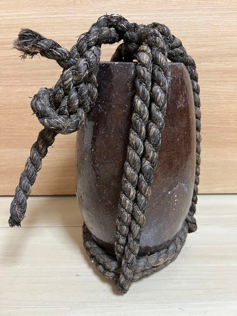 蛸壺 壷 花入 花器 花瓶 陶器 焼物 民藝 時代品 古道具 漁具 古美術 藁縄
