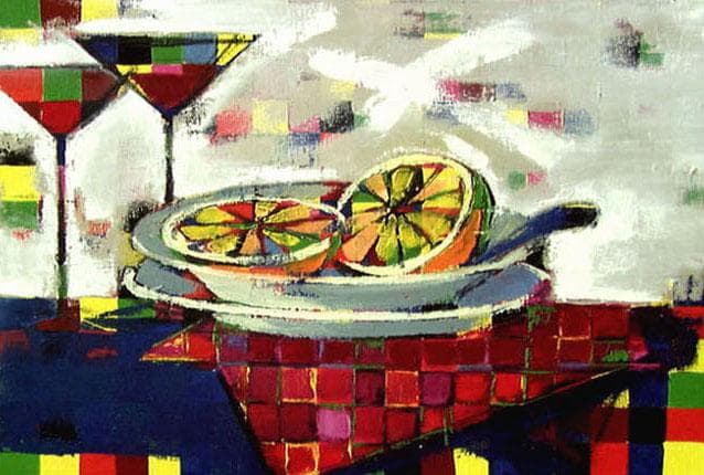 油絵 菅家令子 絵 絵画インテリア額付(白)uF6-061703フルーツグラス