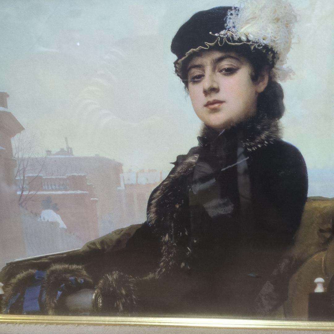 ボルディーニ「黒衣の婦人」キャンバス複製画 豪華木製額装 西洋肖像画