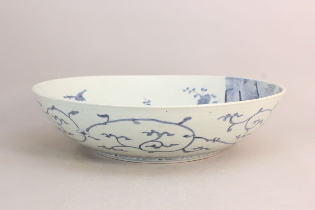 No5146 古伊万里　大明成化年製　染付花鳥文大皿　直径47cm 送料無料