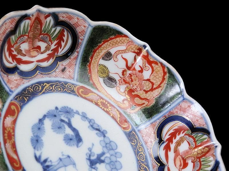 大聖寺伊万里　金襴手　団龍紋に鳳凰の図　膾皿　N514AS-CVq