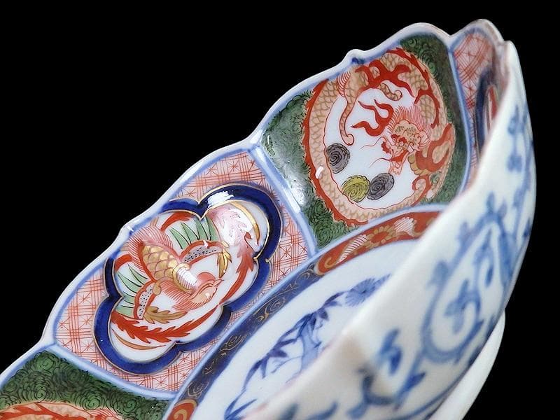 大聖寺伊万里　金襴手　団龍紋に鳳凰の図　膾皿　N514AS-CVq