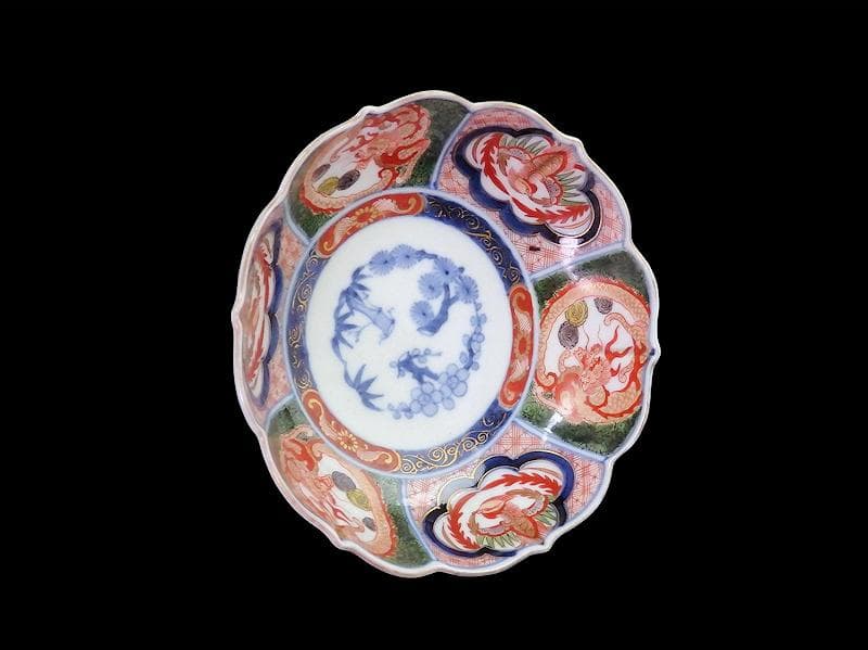 大聖寺伊万里　金襴手　団龍紋に鳳凰の図　膾皿　N514AS-CVq