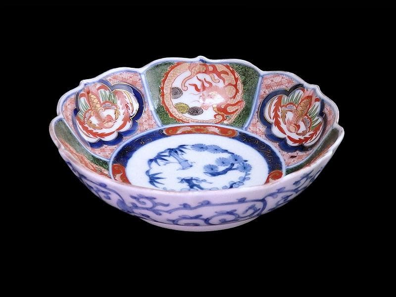 大聖寺伊万里　金襴手　団龍紋に鳳凰の図　膾皿　N514AS-CVq