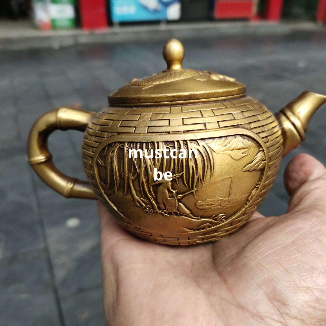 銅器 茶壺 釣り翁茶壺 酒壺 茶道具 煎茶器 工芸品 置物