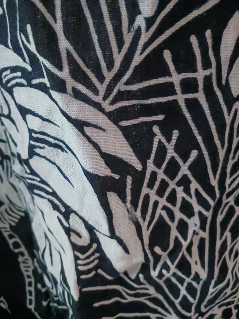 古布　夜着　綿　藍染　筒描き　家紋　鶴松　一枚