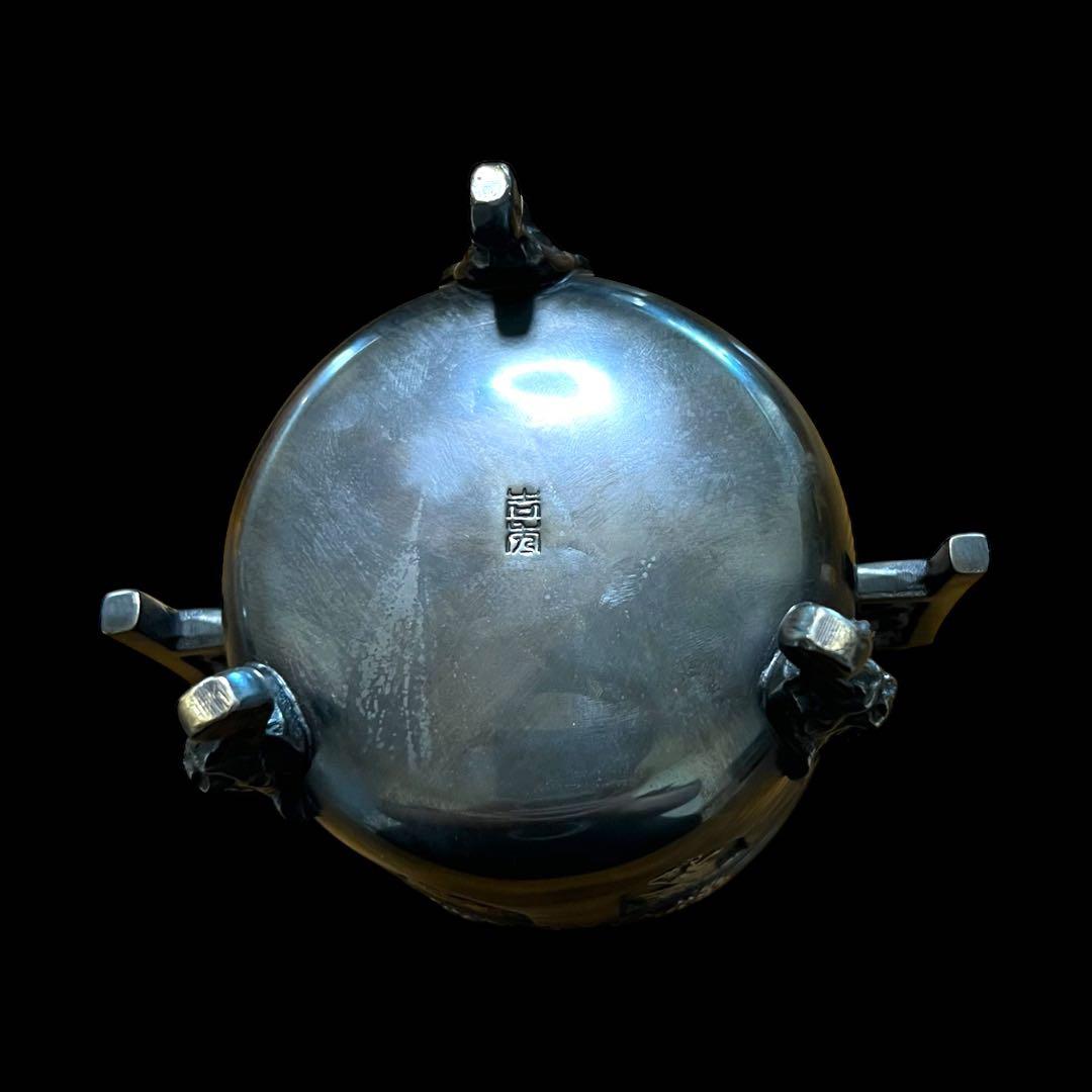 《希少未使用》高岡銅器 能作 吉秀作 銅製 獅子摘龍鳳凰図金銀象嵌三つ足香炉 鸛