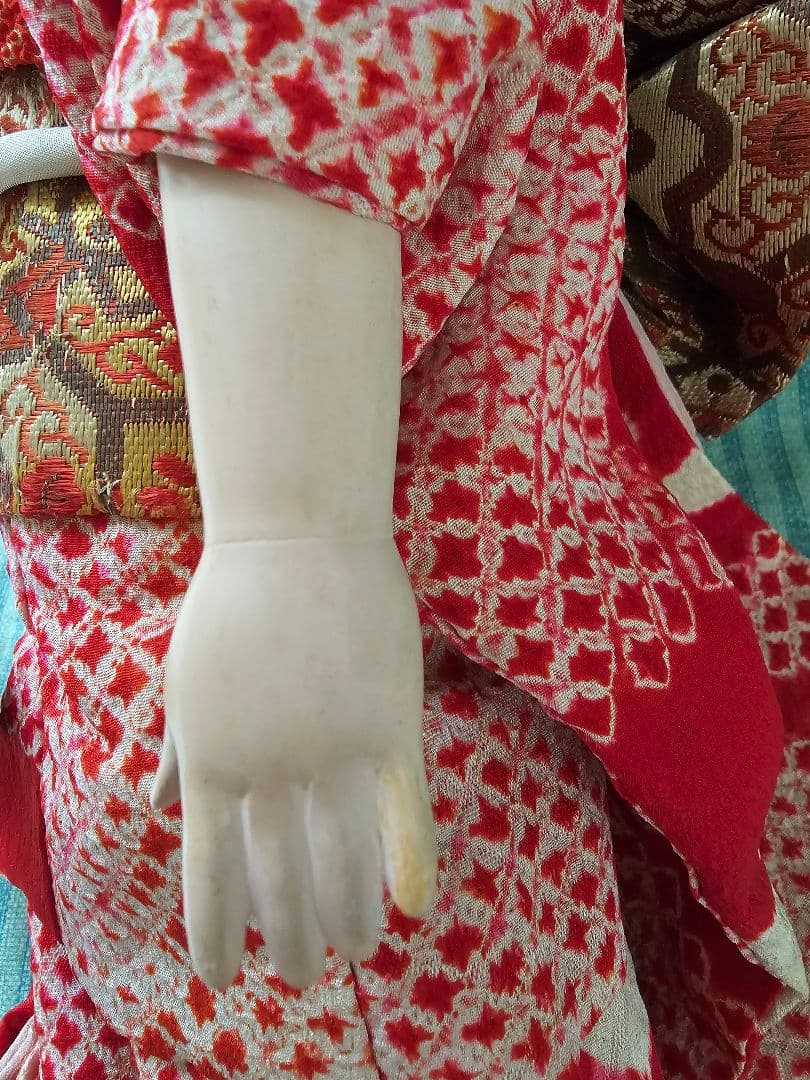 市松人形 赤色と白色の着物 光龍斎　瀧澤義豊　12号 傷や汚れあり