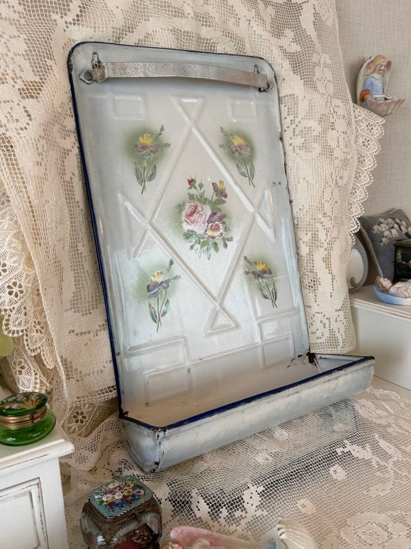 フランス　アンティーク　JAPYホーロー　 レードルラック　薔薇とパンジー