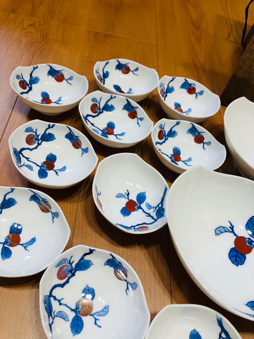 十二代　酒井田柿右衛門　皿　小鉢　染錦柿文