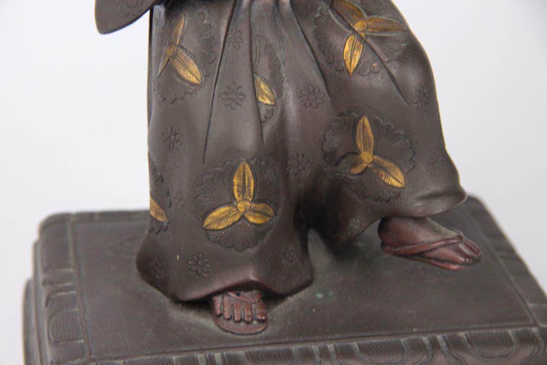 明治時代　古美術品 銅製塗金 阿波踊り 人物　サムライ　置物 EU25-2