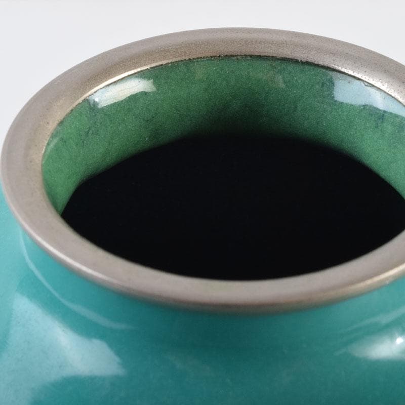 七宝焼　青釉　花文　花瓶　V　8999