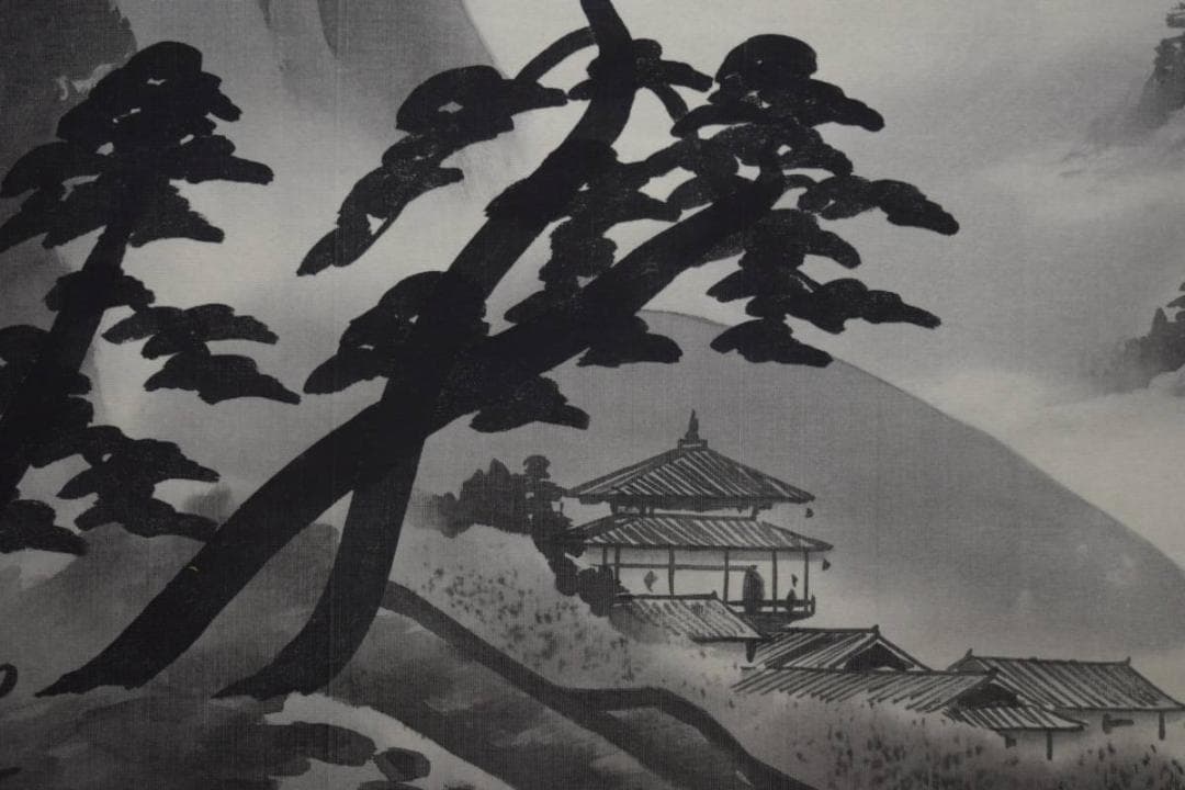 不詳/作者不詳/蓬莱山図/桐共箱付/布袋屋掛軸HE-253