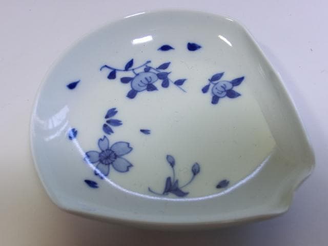 小皿■増田特製 染付桜紋 花絵 扇型貝型皿 5枚 古美術 時代物 骨董品■