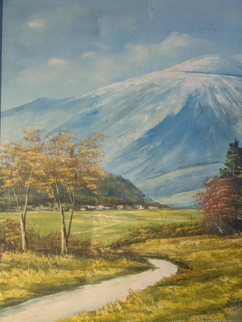 【真作】絵画　山本雅勝　油彩10号　那須高原　雄大な山と秋の風景　W159