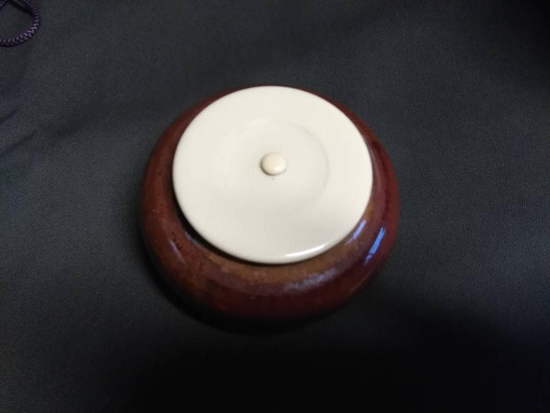 茶道　華山作　素朴な茶入れ　骨蓋付　和柄錦布袋付　在銘品　美品