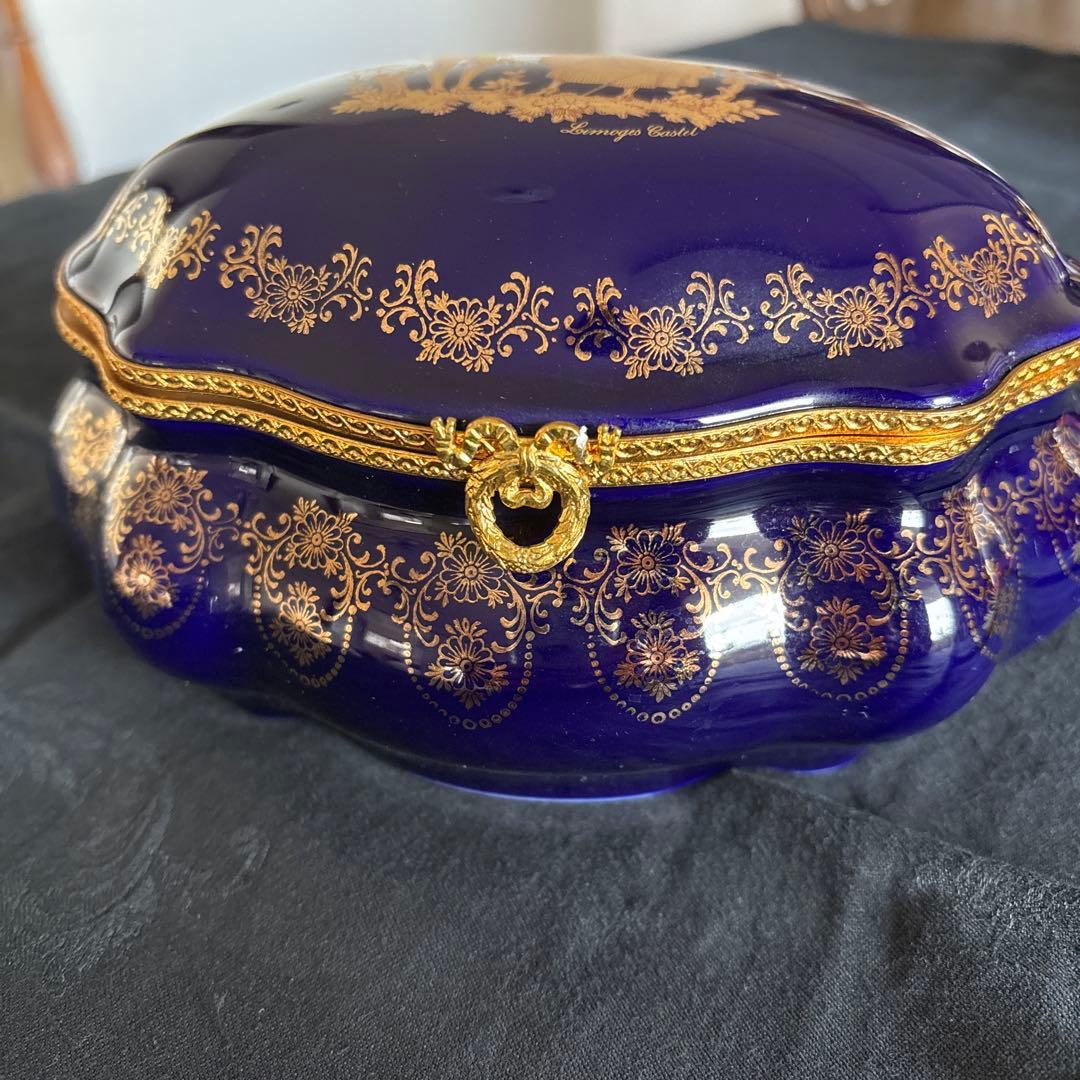 リモージュキャッスル陶器製ボックス コバルトブルー　22kゴールド