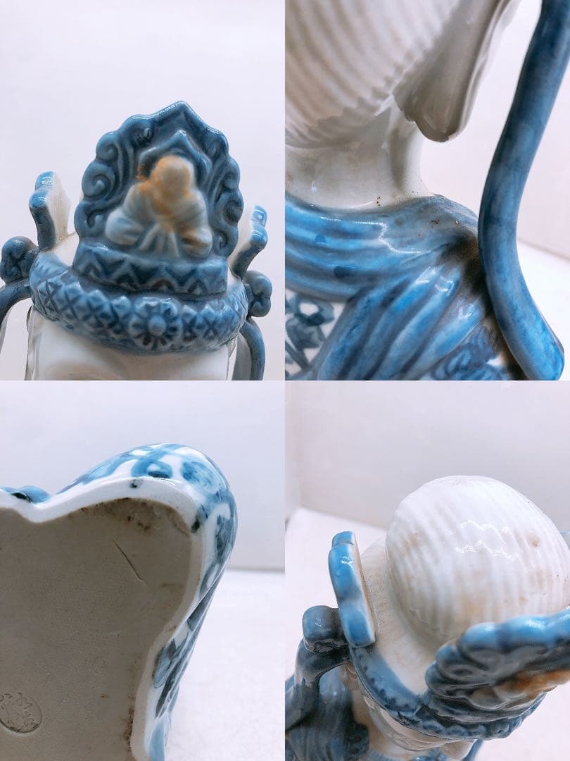 九谷焼 八幡窯 染付 座観音 観音像 縁起物 陶器製 置物 インテリア 中古品